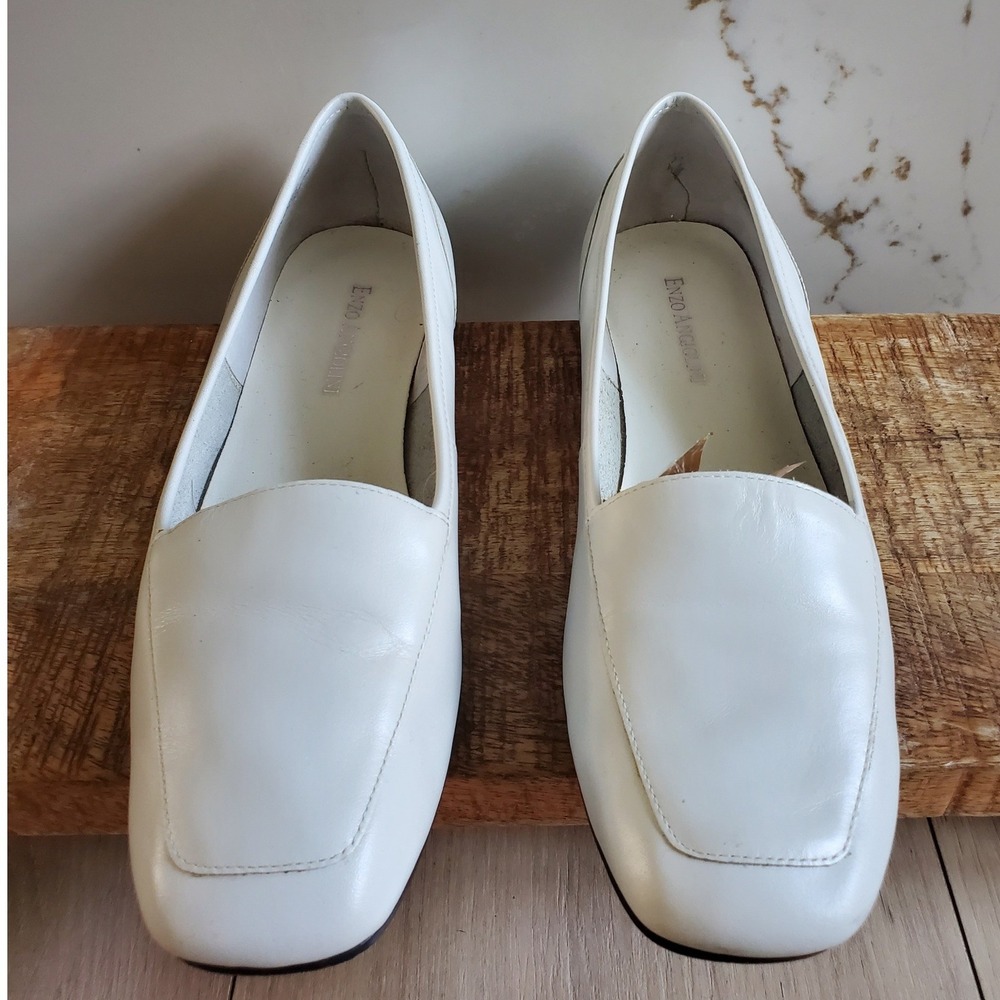 Enzo Angiolini Liberty Loafers Womens 8 Ivory Leather Vintage Square Toe Flat